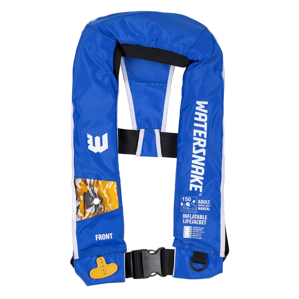 Watersnake Inflatable Manual Level 150 Life Jacket Blue with Window ( Chest Sz 80-140cm )