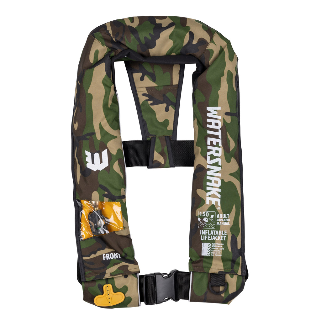 Watersnake Inflatable Manual Level 150 Life Jacket Camo with Window ( Chest Sz 80-140cm )