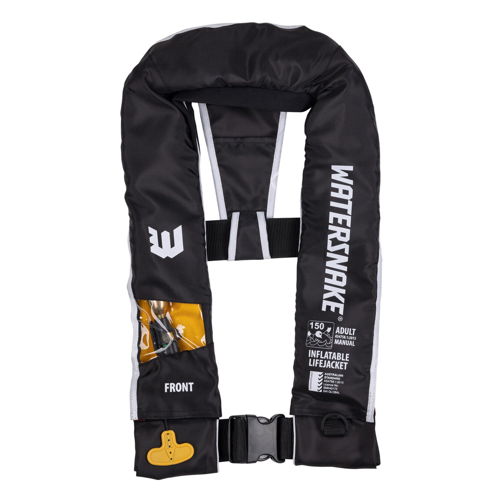 Watersnake Inflatable Manual Level 150 Life Jacket Black with Window ( Chest Sz 80-140cm )