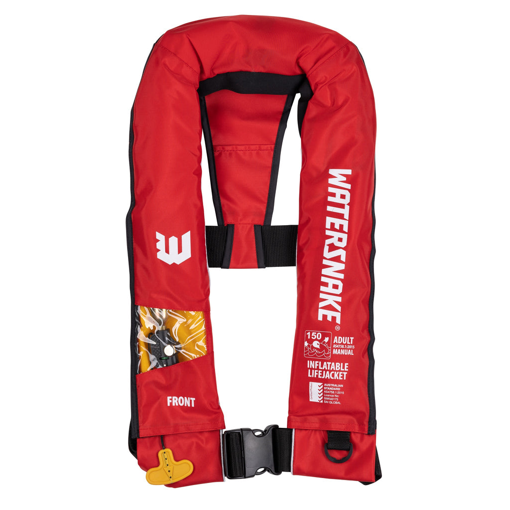 Watersnake Inflatable Manual Level 150 Life Jacket Red with Window ( Chest Sz 80-140cm )